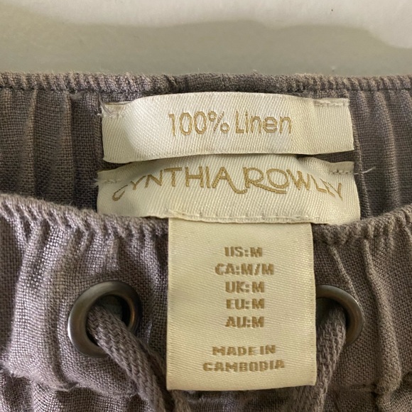 CYNTHIA ROWLEY Sz M Linen Tropics Gathered Ankle Drawstring Pants EUC - Picture 2 of 8